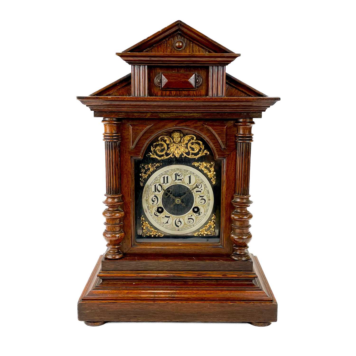 A German oak cased quarter striking mantel clock. - Image 10 of 12