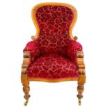 A Victorian walnut spoon back upholstered chair.