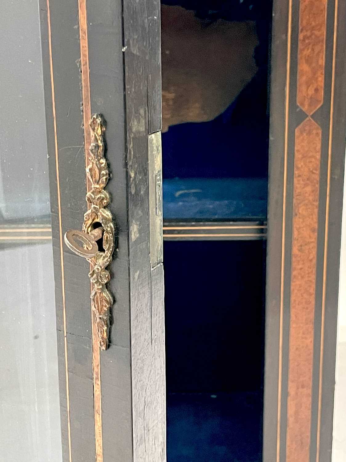 A Victorian ebonised walnut inlaid pier cabinet with brass mounts and boxwood stringing. - Image 2 of 10