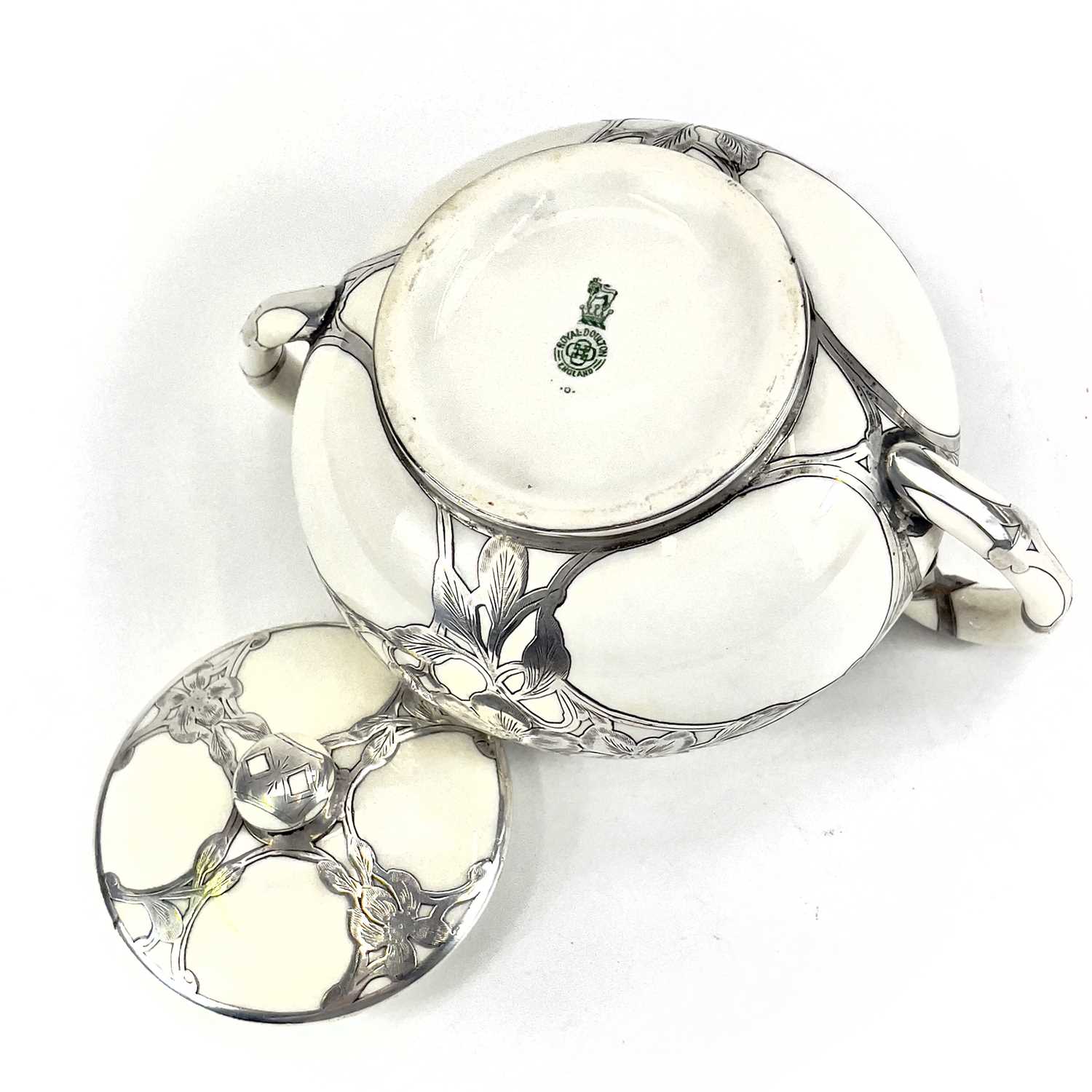 A Royal Doulton white glazed silver overlaid three-piece tea service. - Image 13 of 13