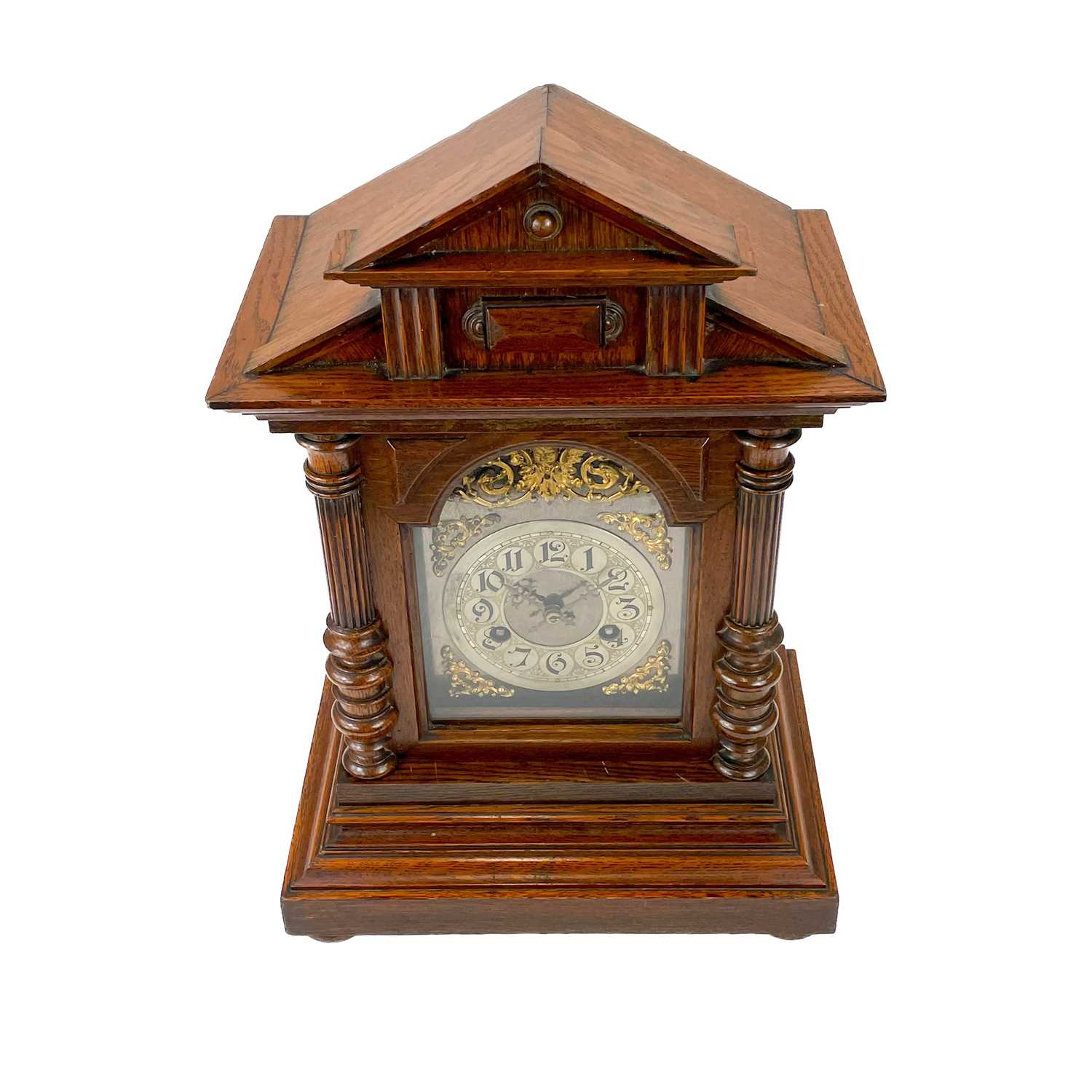 A German oak cased quarter striking mantel clock. - Image 2 of 12