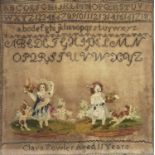 A 19th century embroidered sampler by Clara Fowler aged 11.