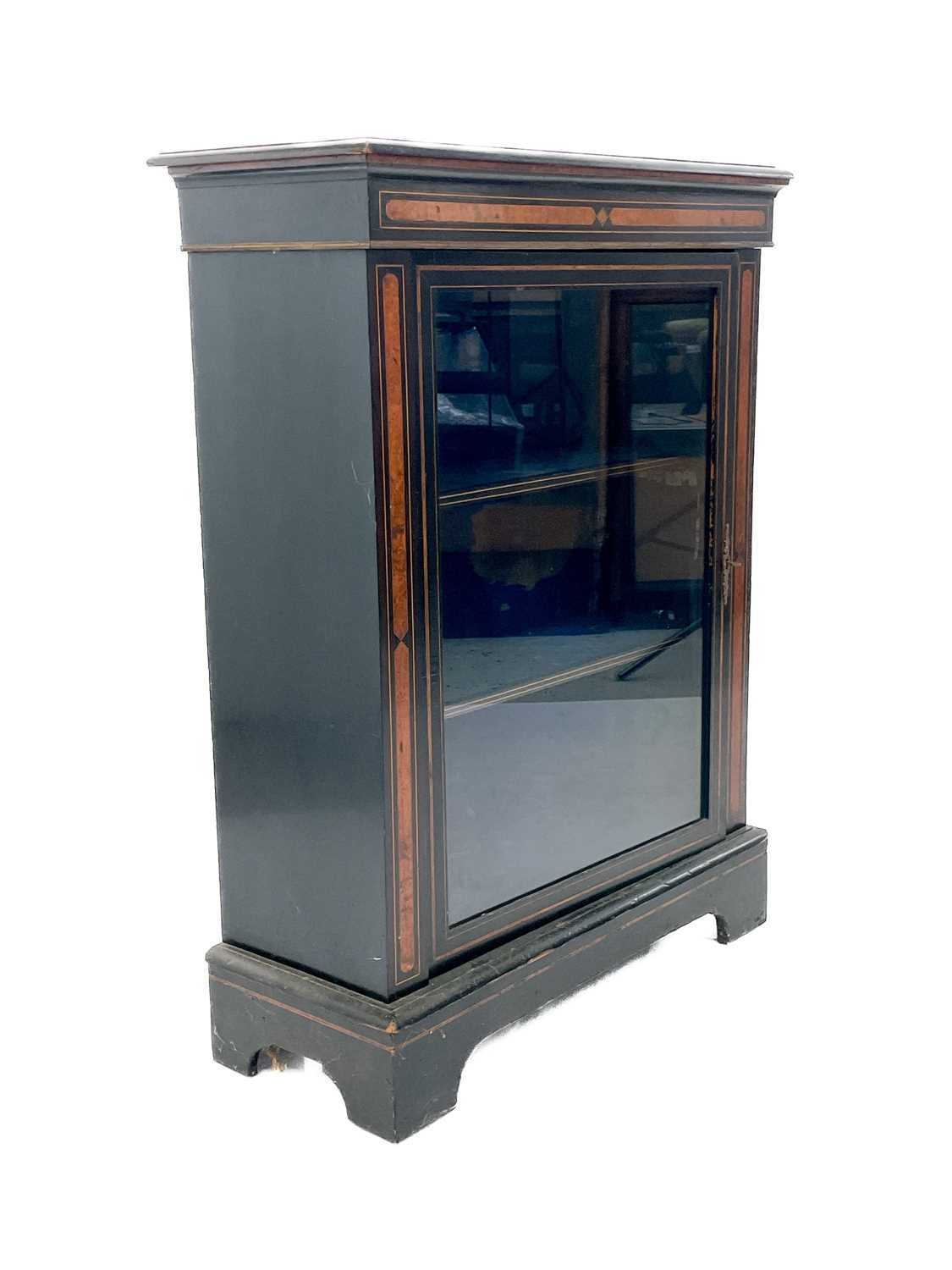 A Victorian ebonised walnut inlaid pier cabinet with brass mounts and boxwood stringing. - Image 9 of 10