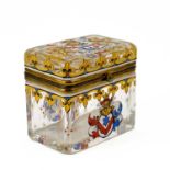 A Continental enamelled glass casket.