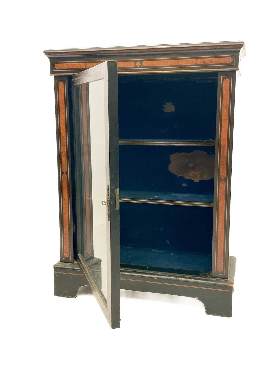A Victorian ebonised walnut inlaid pier cabinet with brass mounts and boxwood stringing. - Image 10 of 10