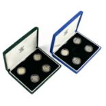 UK Silver Proof 2001 to 2004 and 2003 to 2006 £1 coins in Royal Mint Boxes.