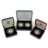 Great Britain 50 pence Silver proof cased coins 1992 to 1997 (x3).