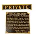 Great Western Railway Cast Iron Signs (x2).