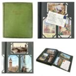 Green Vintage Postcards Album - containing mostly subject cards.