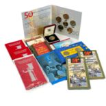 Great Britain 50 pence uncirculated Royal Mint packaged etc coins 1973 to 2006.