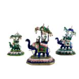 Three Indian silver and polychrome enamel chess pieces, early-mid 20th century.