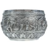 A large Burmese silver bowl, 19th century.