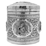 A Burmese silver canister, 19th century.