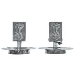 A pair of Chinese silver smokers stands, circa 1900, stamped 'C.J. Co, Sterling'.