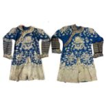 A pair of Chinese silk embroidered dragon robes, early 20th century.