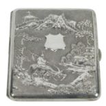 A Chinese silver cigarette case, stamped 'Luenwo'.