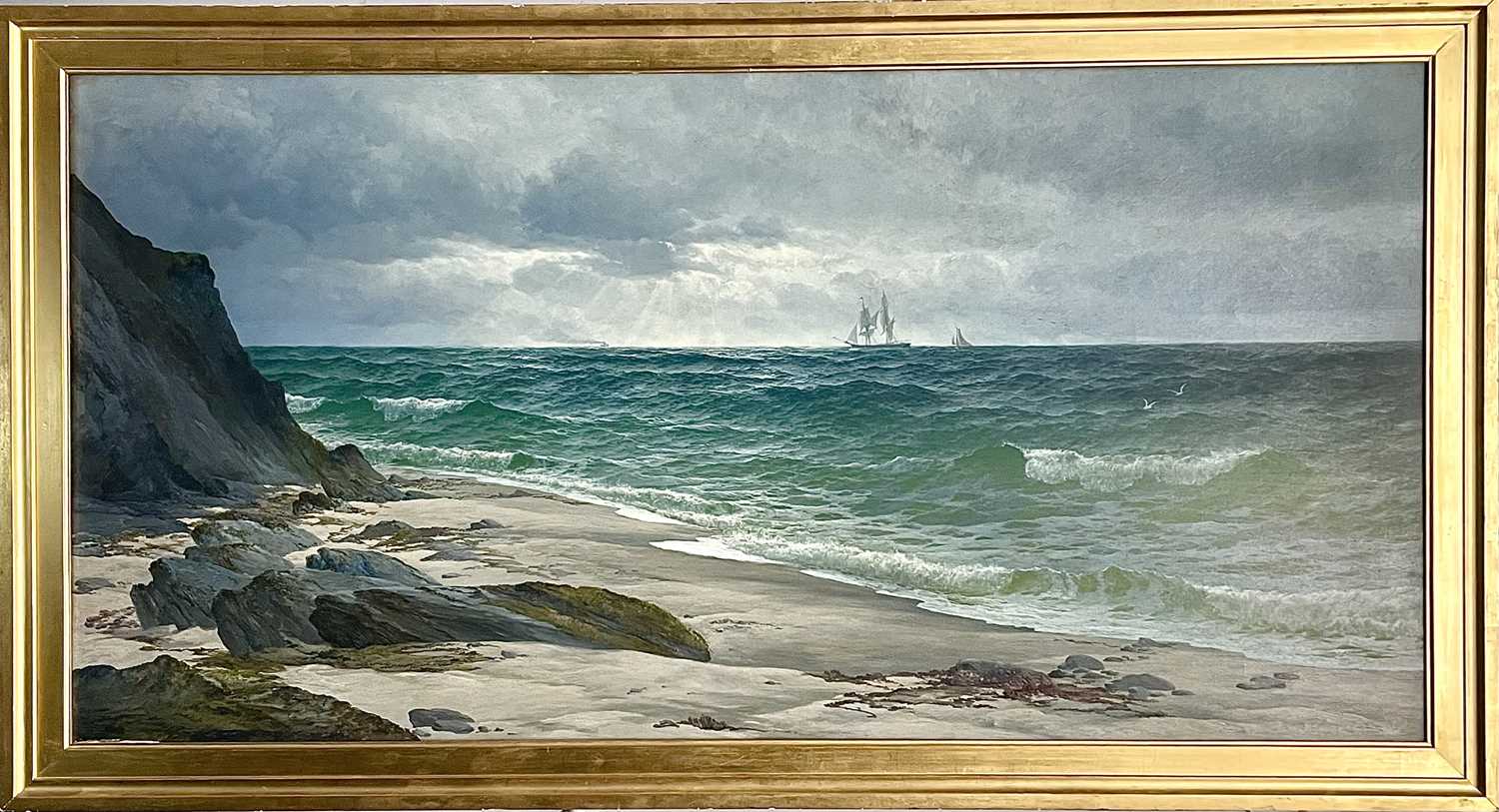 David JAMES (1853-1904) A Passing Schooner, Cornwall, 1885 - Image 2 of 3