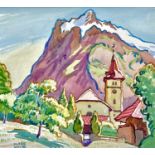 Clare WHITE (1903-1997) Grindelwald church in front of the Wetterhorn