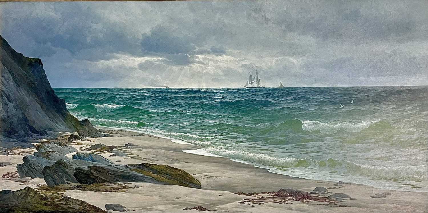 David JAMES (1853-1904) A Passing Schooner, Cornwall, 1885