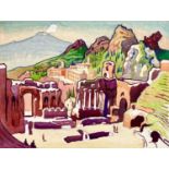 Clare WHITE (1903-1997) Ancient Theatre of Taormina and smoking Etna