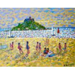 Paul STEPHENS (1957) Summers Day at the Beach - St Michael's Mount, Cornwall