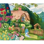 Clare WHITE (1903-1997) Thatched cottage garden, Devon