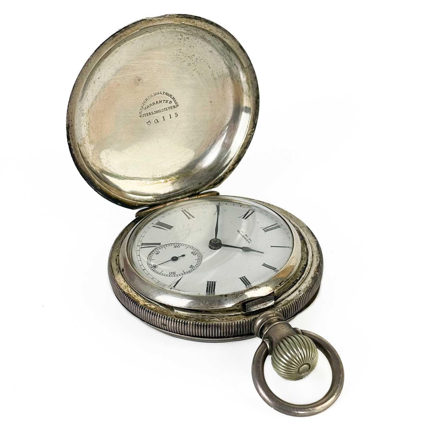 A Waltham sterling silver cased large full hunter crown wind pocket watch. - Image 5 of 5