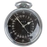 A Hamilton Watch Co. 22 jewel 24 hour military issue nickel case crown wind pocket watch.