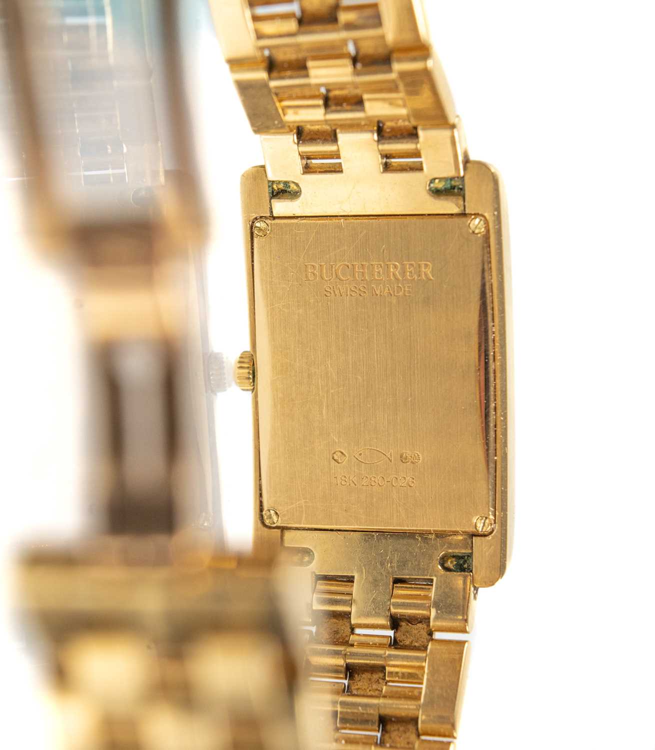 A Bucherer 'Eximia' 18ct gold and diamond set lady's automatic bracelet wristwatch. - Image 3 of 5