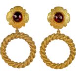 A Chanel pair of gold-tone red Gripoix pendant clip earrings.