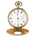 A 14ct gold cased half hunter crown wind pocket watch.