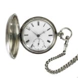 A Victorian silver cased full hunter key wind pocket watch with Albert watch chain.