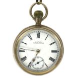 A Waltham rolled gold crown wind open face pocket watch.