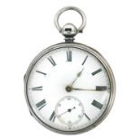 A Victorian silver open face key wind verge pocket watch.