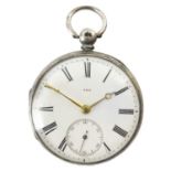 A Victorian silver open face key wind fusee pocket watch.