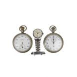 A nickel cased crown wind pocket watch, a stop watch and a nurses manual watch by Sekonda.