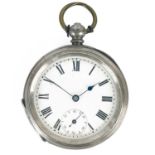 An 800 silver open face key wind lever pocket watch.