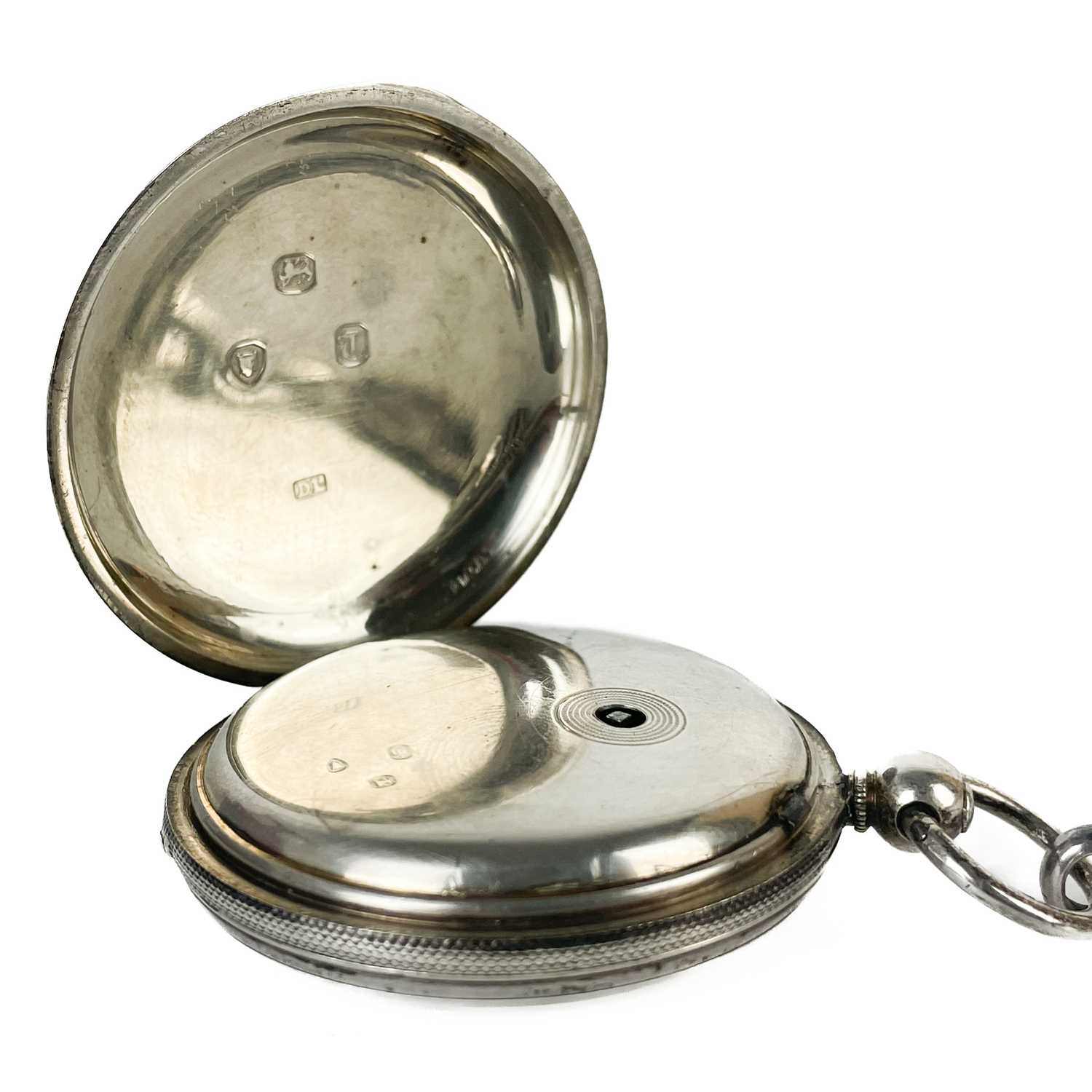 A Victorian silver cased full hunter key wind pocket watch with Albert watch chain. - Image 3 of 6