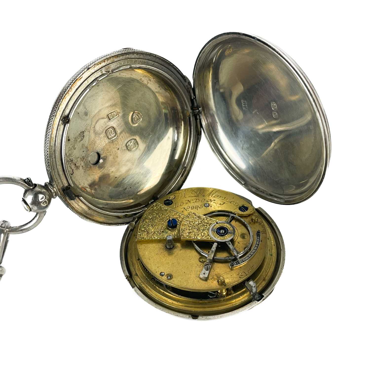 A Victorian silver cased full hunter key wind pocket watch with Albert watch chain. - Image 5 of 6