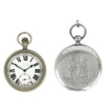 An American silver plated full hunter pocket watch with lever movement (lacks dial)