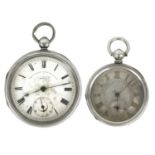 Two silver cased key wind pocket watches.