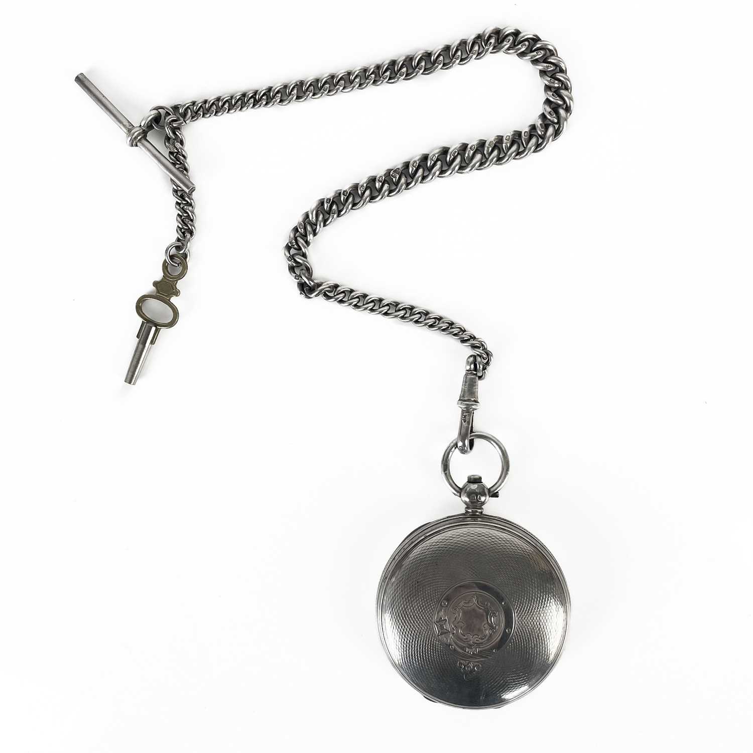 A Victorian silver cased full hunter key wind pocket watch with Albert watch chain. - Image 2 of 6