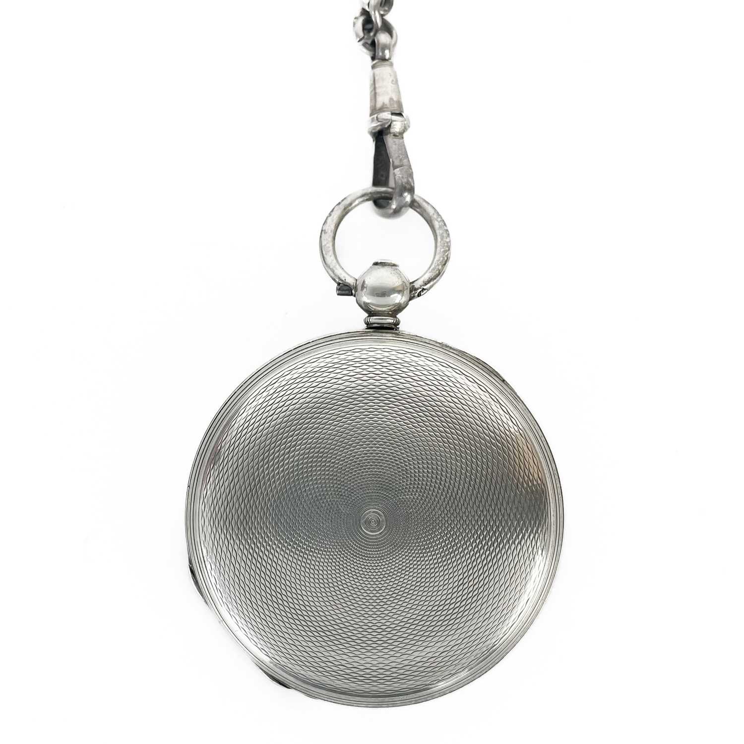 A Victorian silver cased full hunter key wind pocket watch with Albert watch chain. - Image 6 of 6