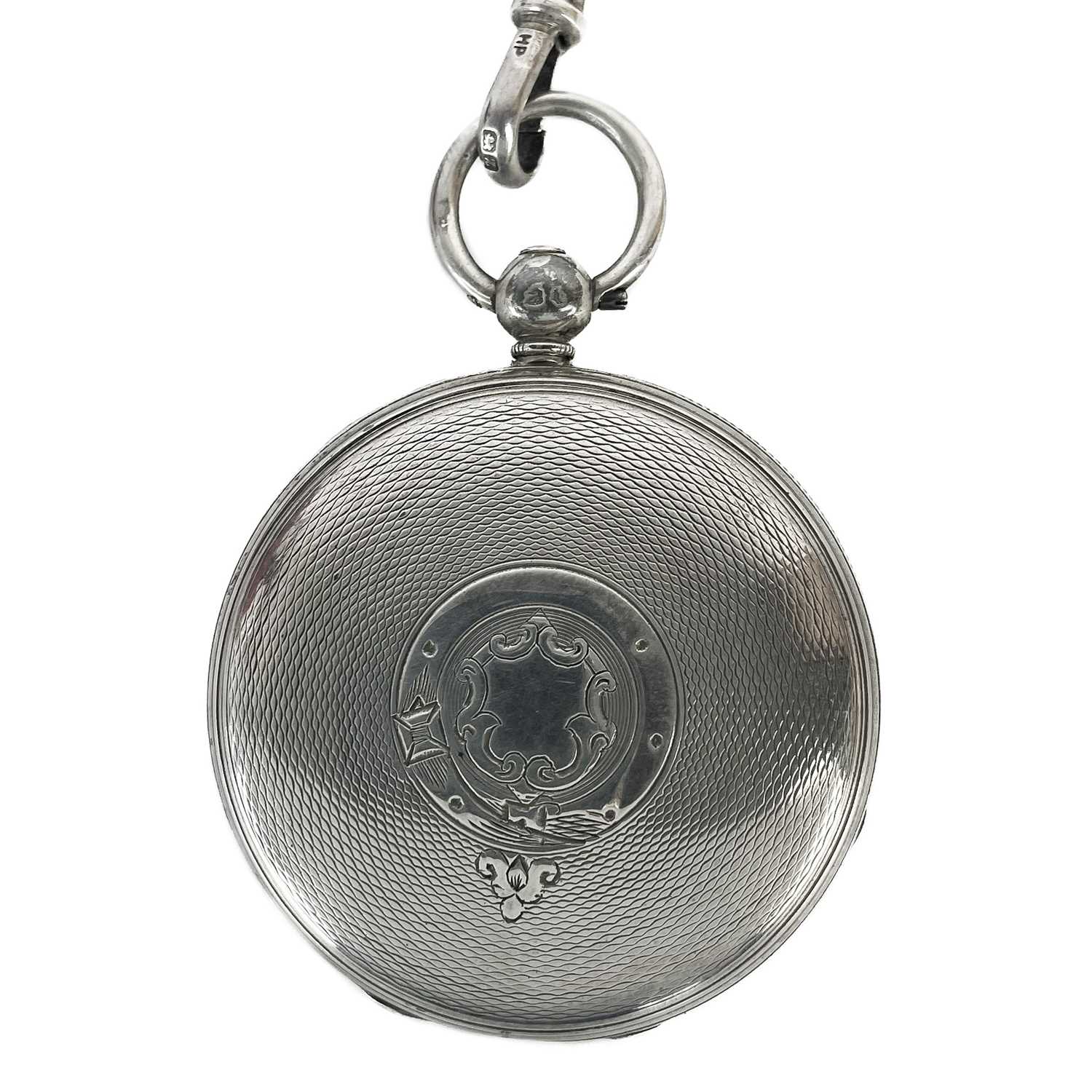 A Victorian silver cased full hunter key wind pocket watch with Albert watch chain. - Image 4 of 6