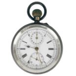 An .935 silver cased open face crown wind chronograph pocket watch.
