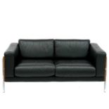A Robin Day for Habitat two seater leather and ash sofa.