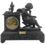 A French black slate and bronze mantel clock.