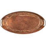 A Newlyn copper oval twin handled gallery tray.