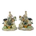 A pair of Continental porcelain figures of Europa and the bull.