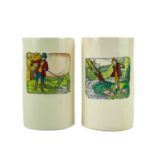 Two Plichta pottery London tankards decorated with angling scenes.